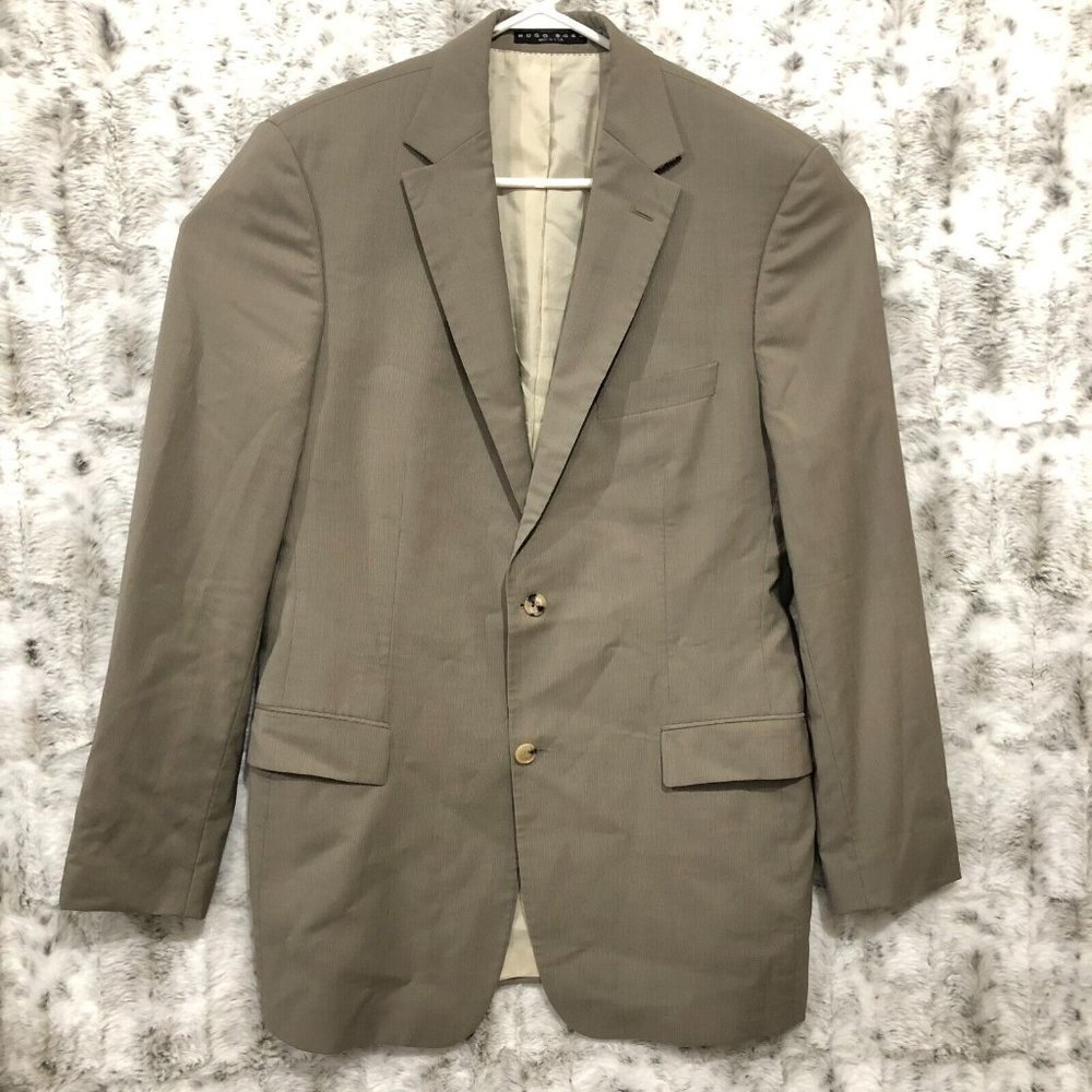Boss Hugo Boss Mens 46L 100% Wool Blazer Sport Coat Beige 2 Button